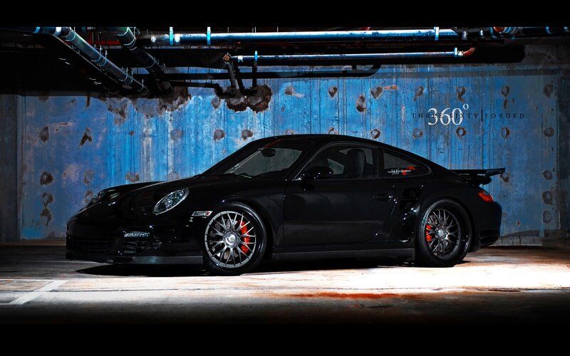 Black Porsche in a garage