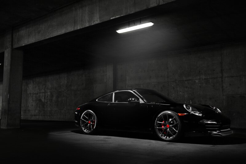 Black Porsche in Garage — Dramatic
