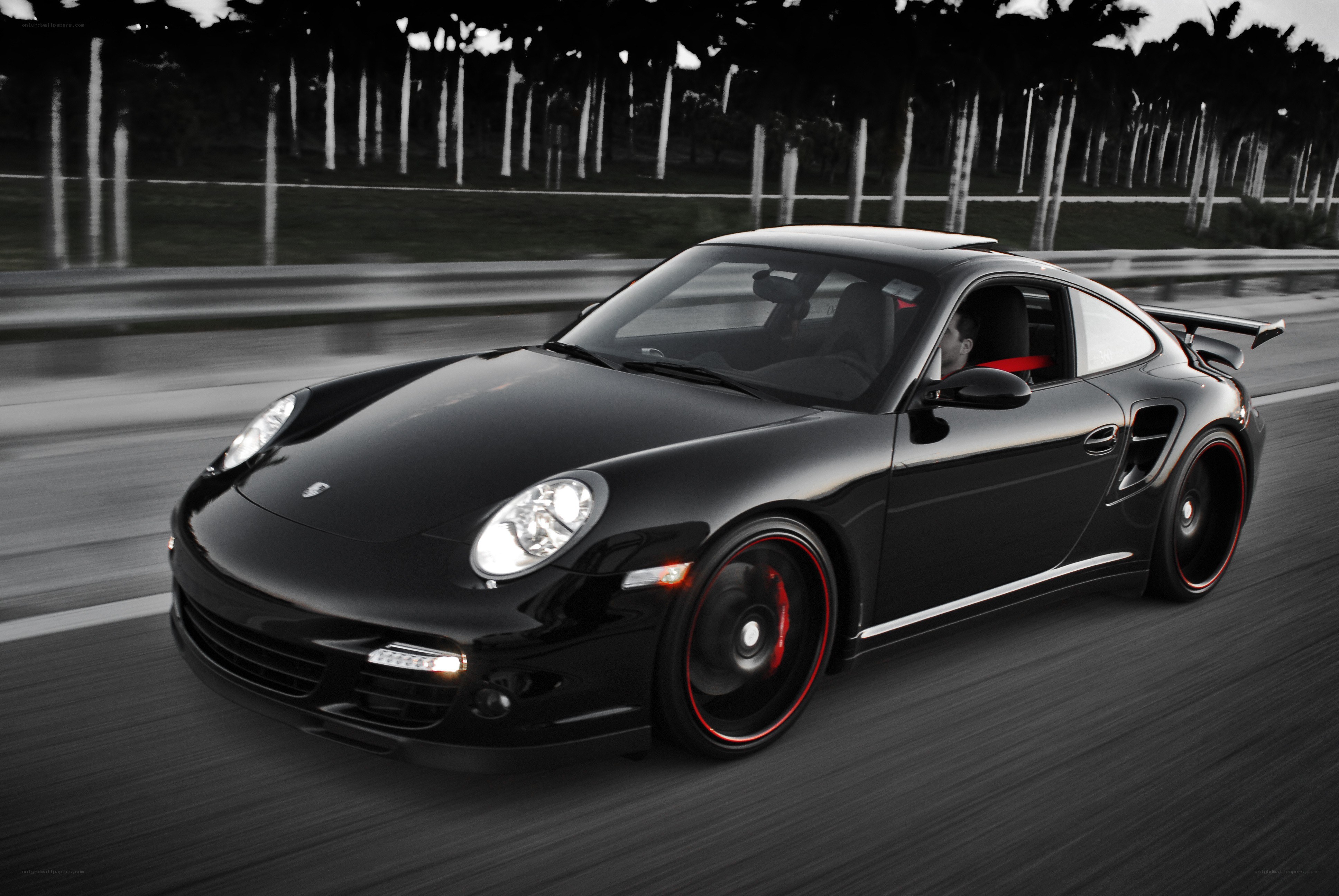 black porsche in motion