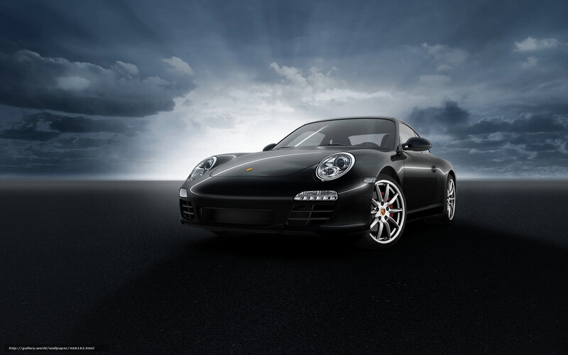 Black Porsche on dark road