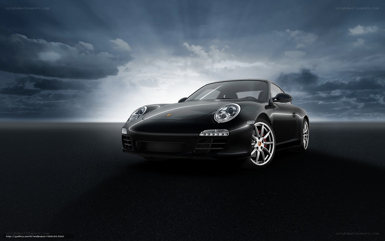 Black Porsche on dark road