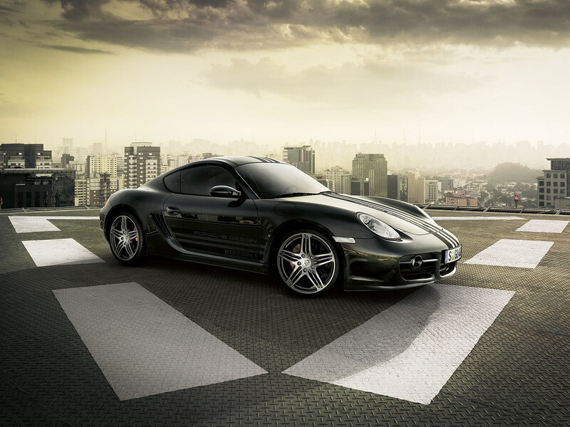Black Porsche on rooftop