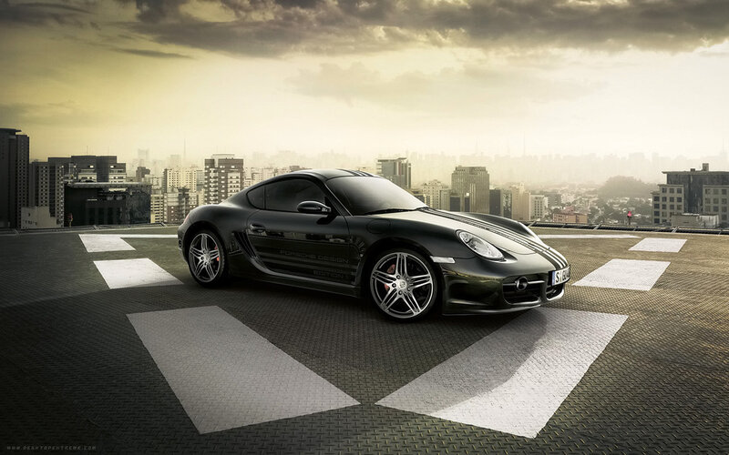 Black Porsche on rooftop