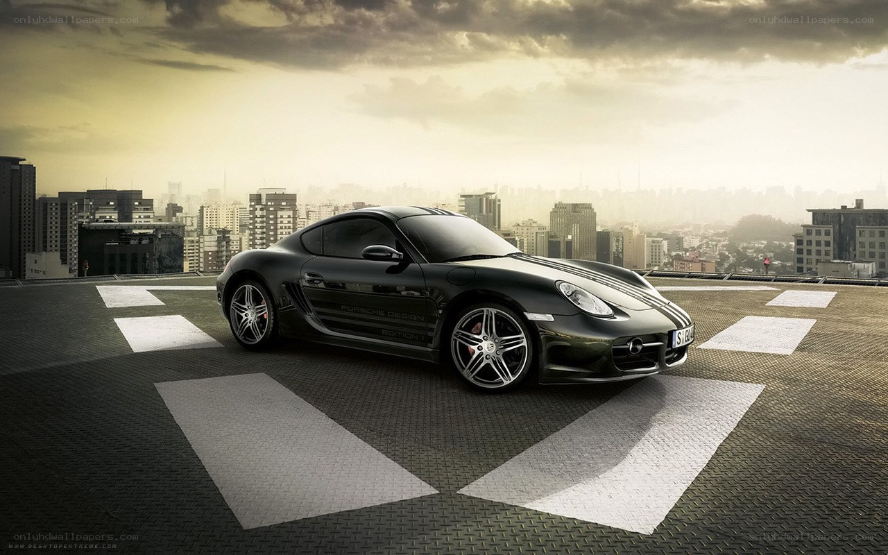 Black Porsche on rooftop