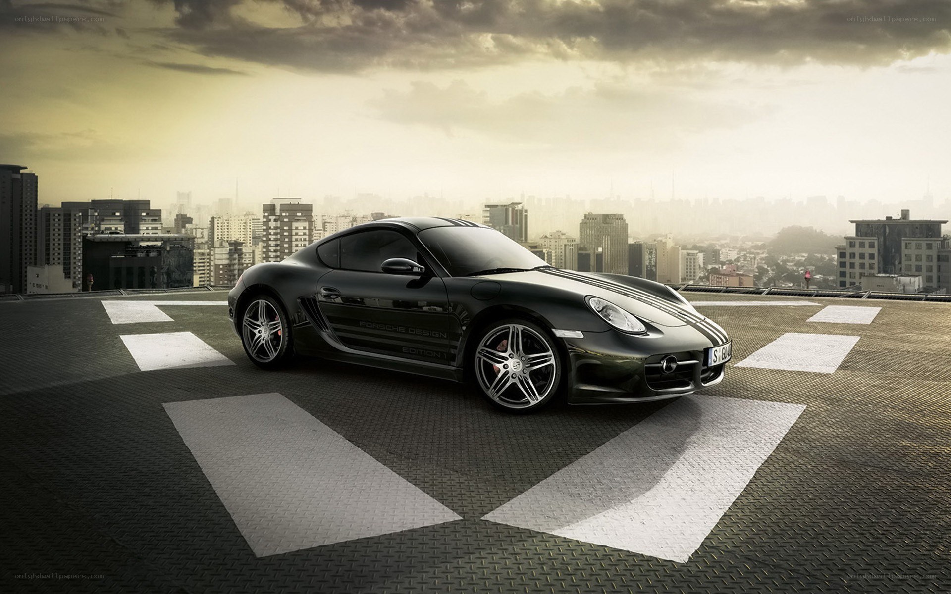 Black Porsche on rooftop