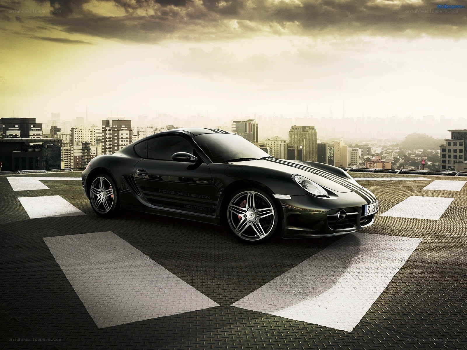 Black Porsche on rooftop