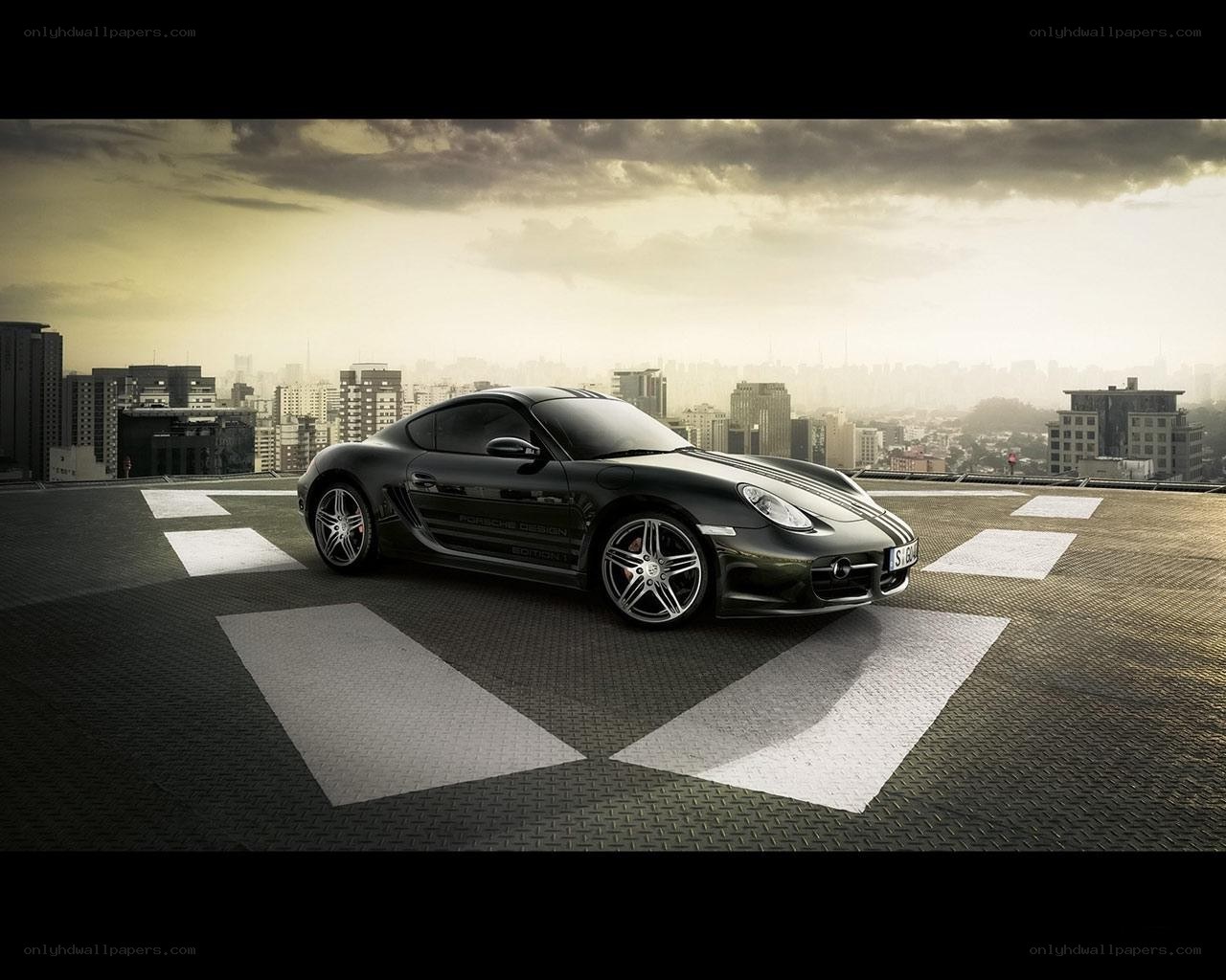 Black Porsche on rooftop