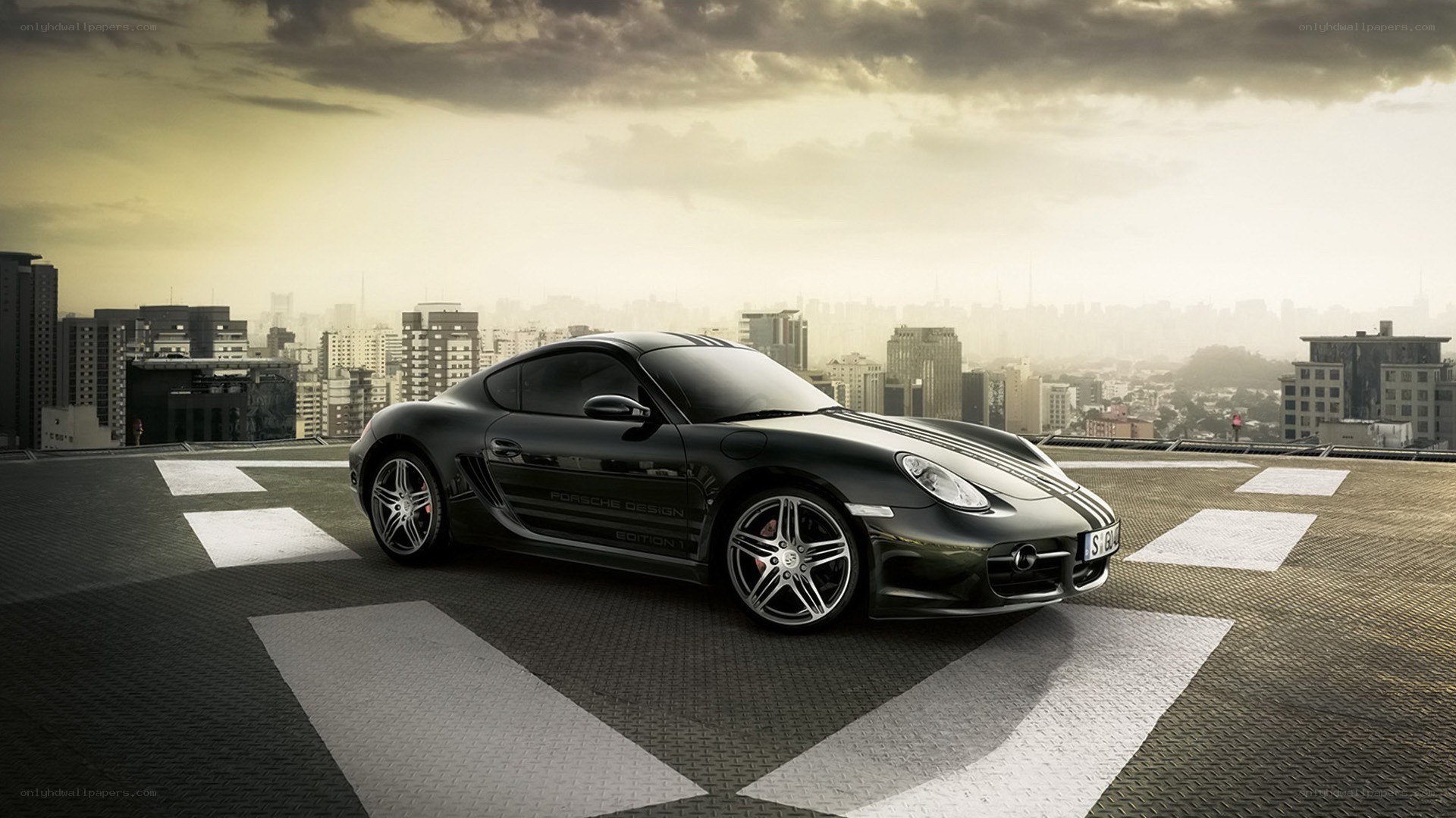 Black Porsche on rooftop