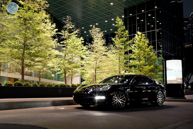 Black Porsche Panamera — Dramatic, Night, Photograph