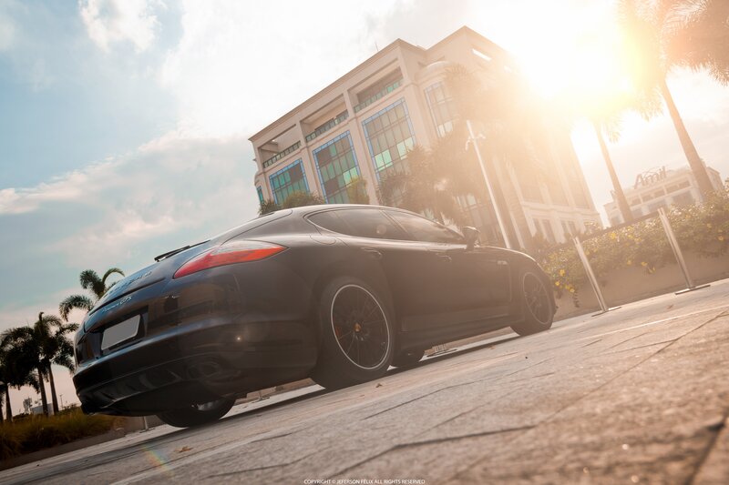 Black Porsche Panamera — Dramatic, Sunset, Photograph