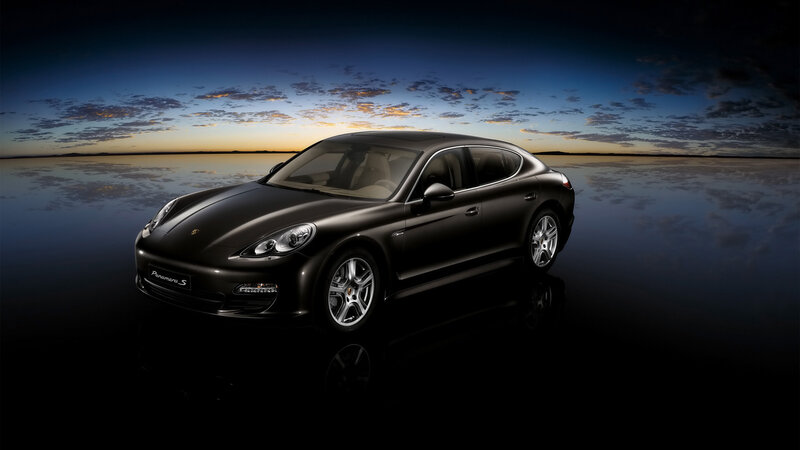 Black Porsche Panamera — Dramatic, Sunset
