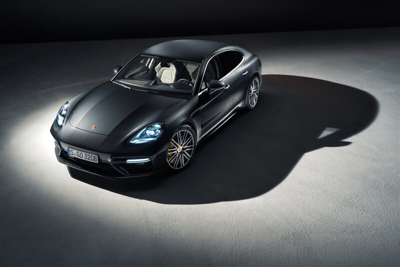 Black Porsche Panamera in studio