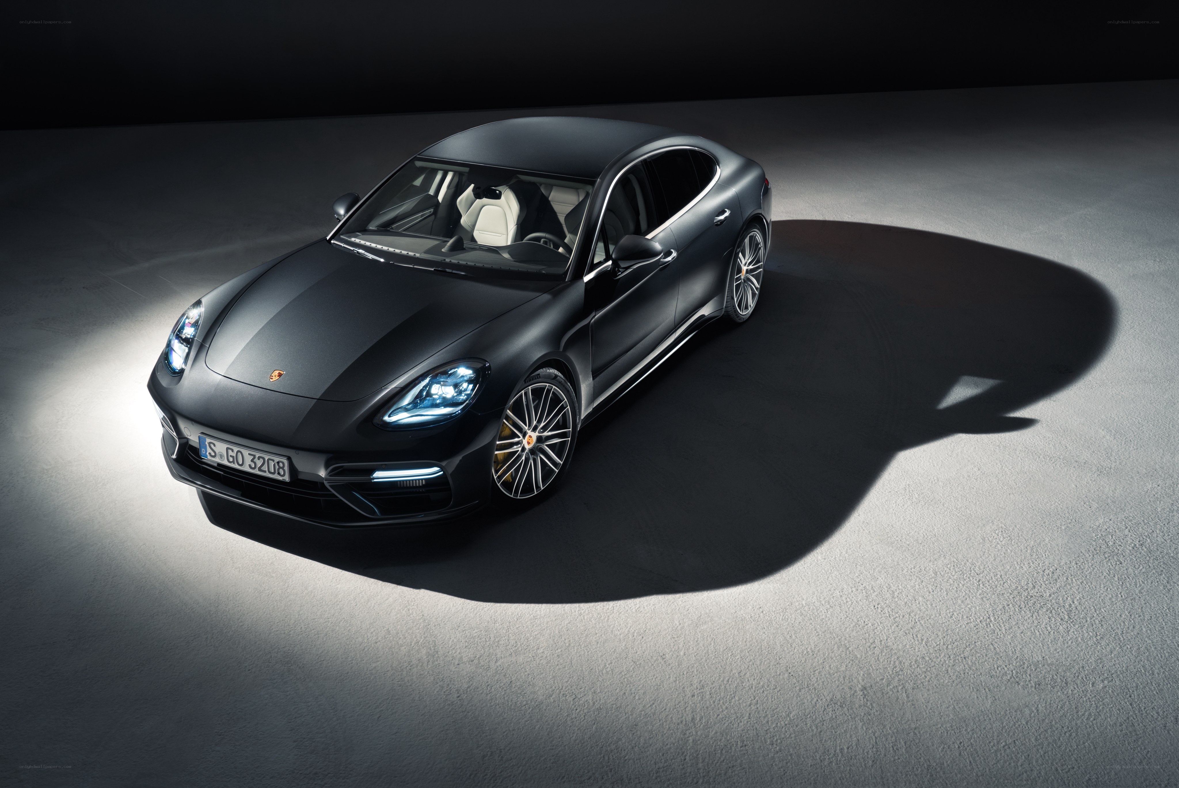 Black Porsche Panamera in studio