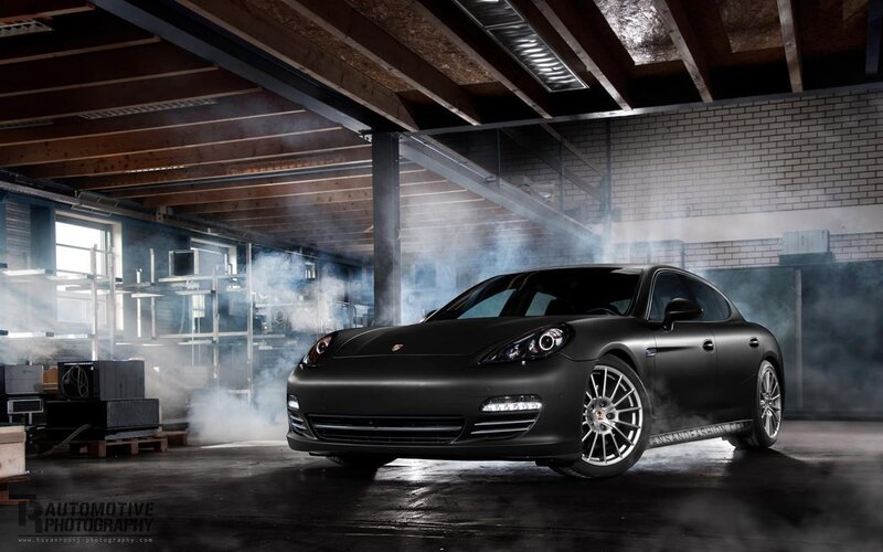Black Porsche Panamera in warehouse