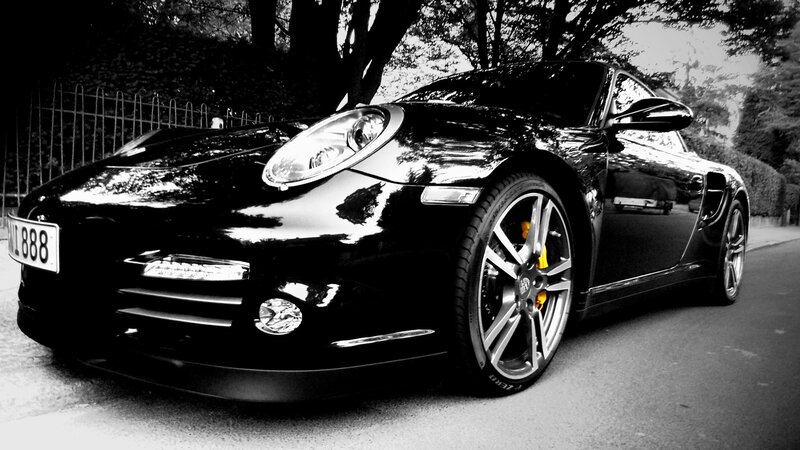 Black Porsche Sports Car — Dramatic, Photograph, Trees
