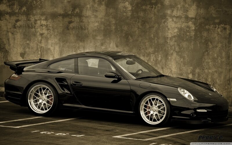 Black Porsche Sports Car — Dramatic, Photograph, Wall