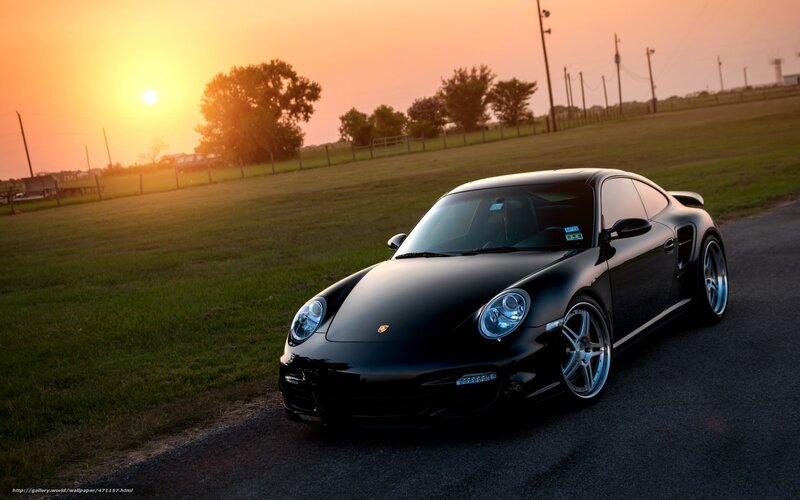 Black Porsche Sports Car — Dramatic, Sunset
