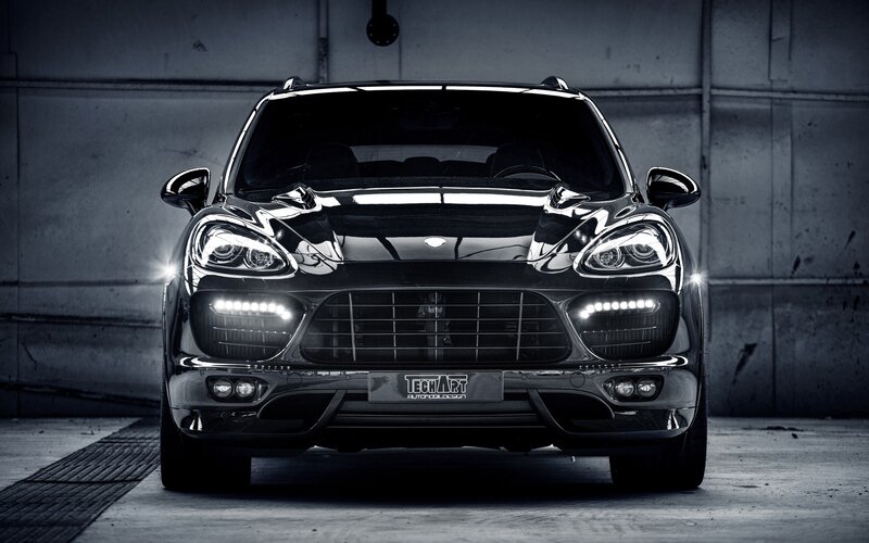 black porsche suv front view
