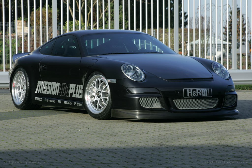 Black Porsche with custom decals