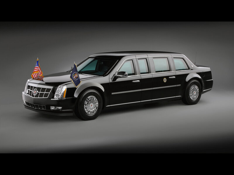 Black Presidential Limousine — Formal, Photograph, American Flag