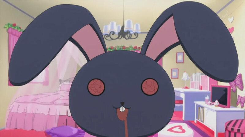 black rabbit character in bedroom