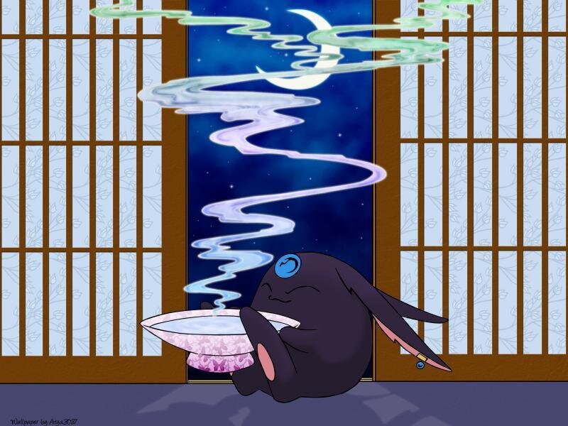 Black Rabbit Eating Soup