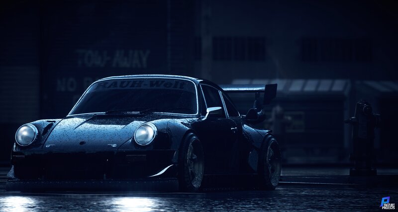 Black Race Car — Dark, Night, 3d Render, Fire Hydrant