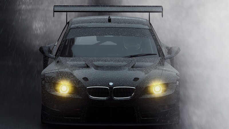 Black Race Car — Dramatic, 3d Render, Rain, Headlights