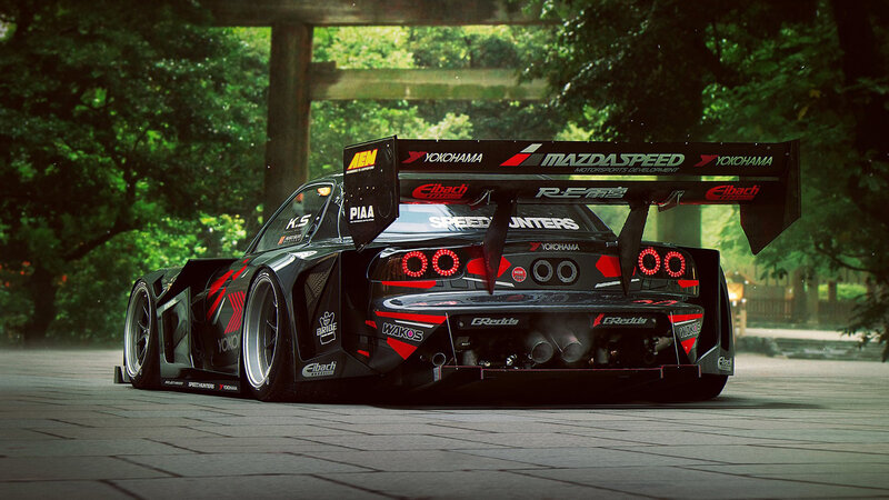 Black Race Car — Dramatic, Afternoon, Digital Art, Trees