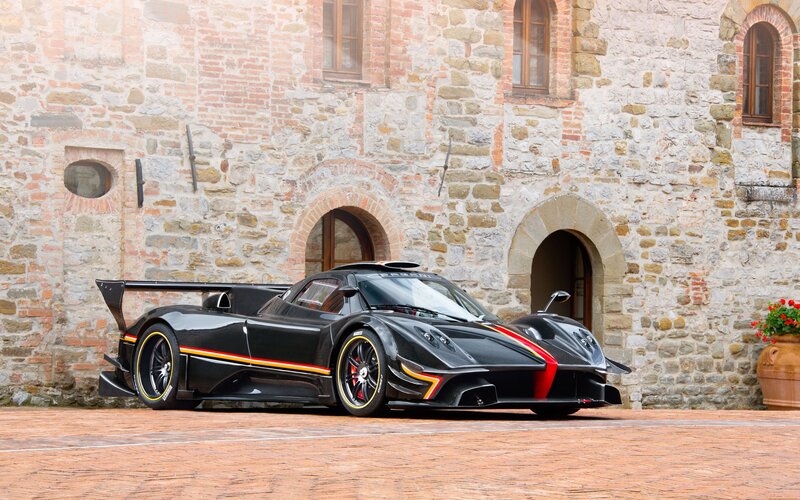 Black Race Car — Dramatic, Afternoon, Photograph, Stone Building