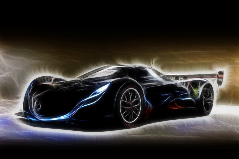 Black Race Car — Dramatic, Digital Art, Lights
