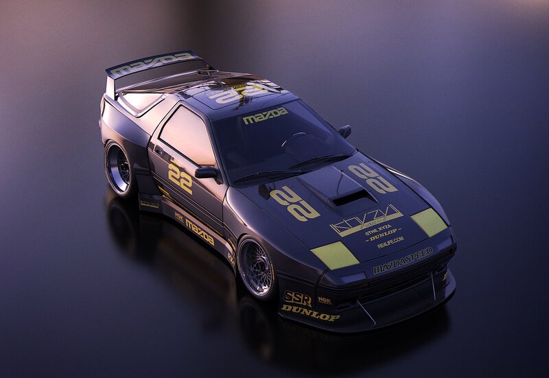 Black Race Car — Dramatic, Night, 3d Render