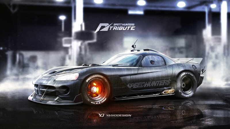 Black Race Car — Dramatic, Night, Digital Art, Tire