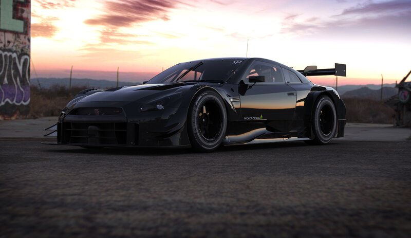 Black Race Car — Dramatic, Sunset, 3d Render, Graffiti Wall