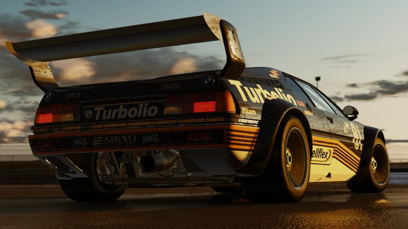 Black Race Car — Dramatic, Sunset, 3d Render, Race Track, Wet Pavement