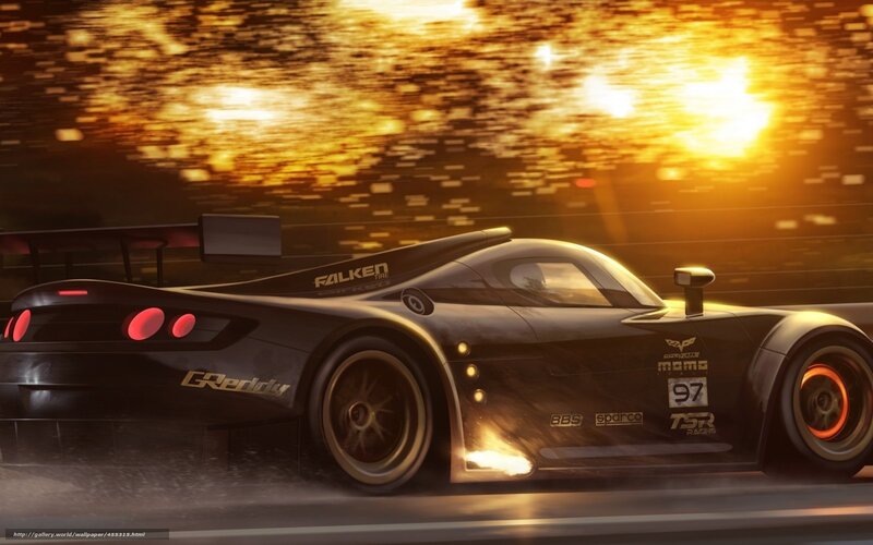 Black Race Car — Dramatic, Sunset, Digital Art