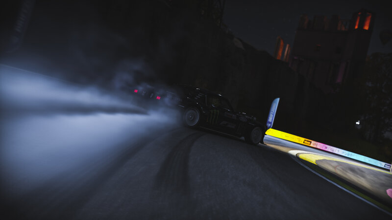 Black Race Car Drifting — Dark, Dramatic