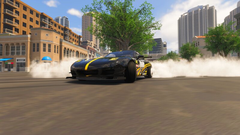 Black Race Car Drifting — Dynamic, Afternoon