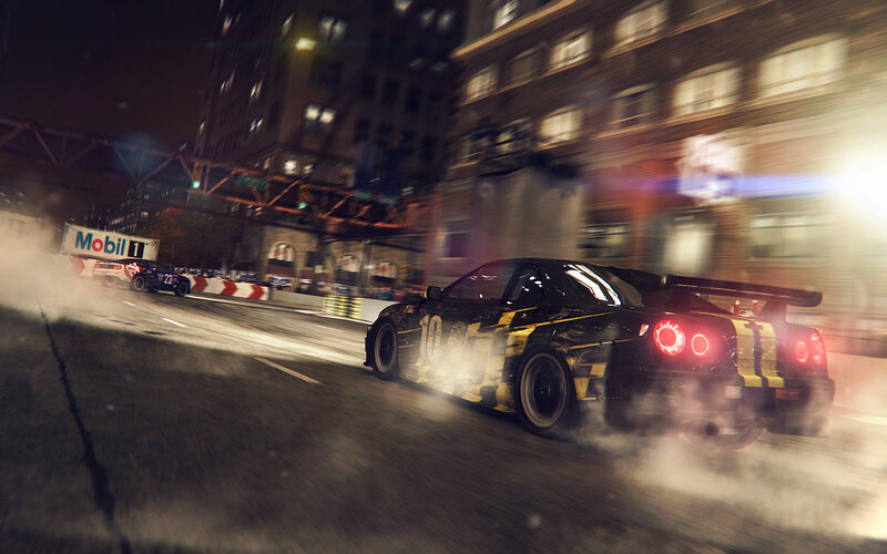 Black Race Car Drifting — Dynamic, Night