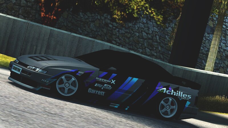 Black Race Car — Dynamic, Afternoon, 3d Render, Race Track, Stone Wall