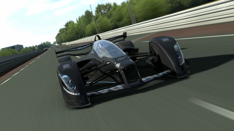 Black Race Car — Dynamic, Afternoon, 3d Render, Race Track, Trees