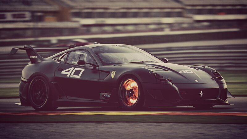 Black Race Car — Dynamic, Afternoon, Photograph, Race Track, Tire