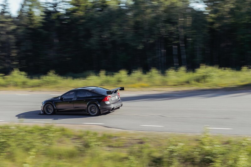 Black Race Car — Dynamic, Afternoon, Photograph, Road, Trees