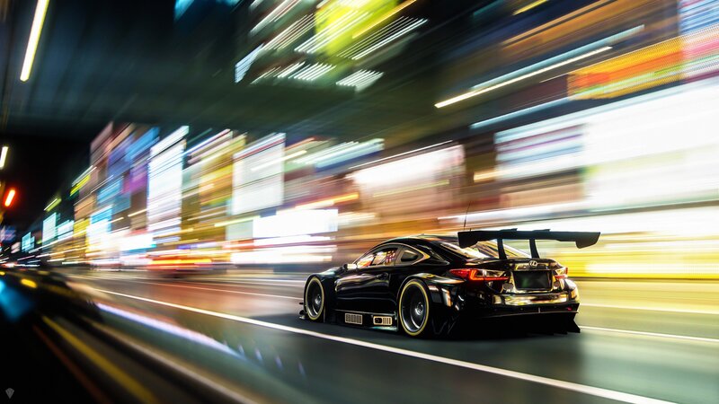 Black Race Car — Dynamic, Night, Digital Art