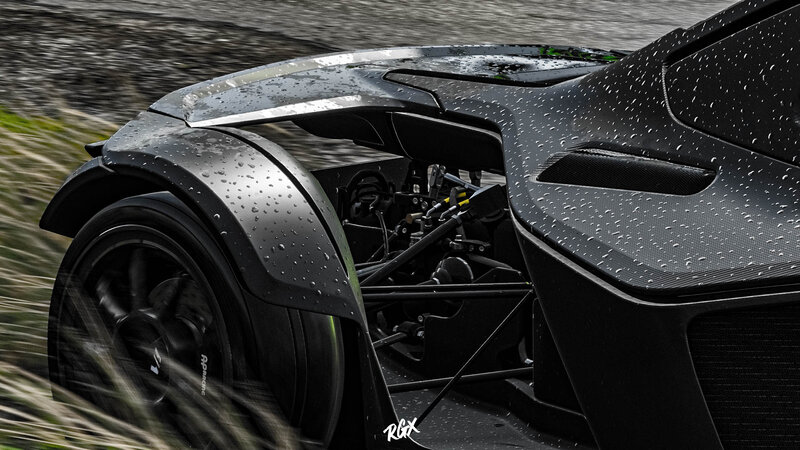 Black Race Car — Dynamic, Photograph, Raindrops