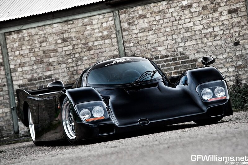 black race car in garage