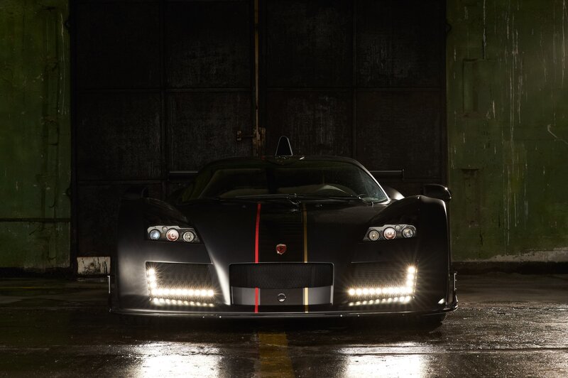 black race car in garage