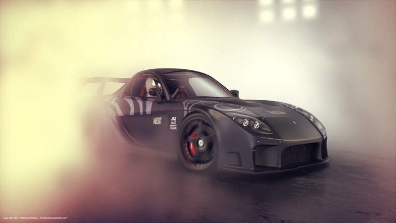 black race car in smoke