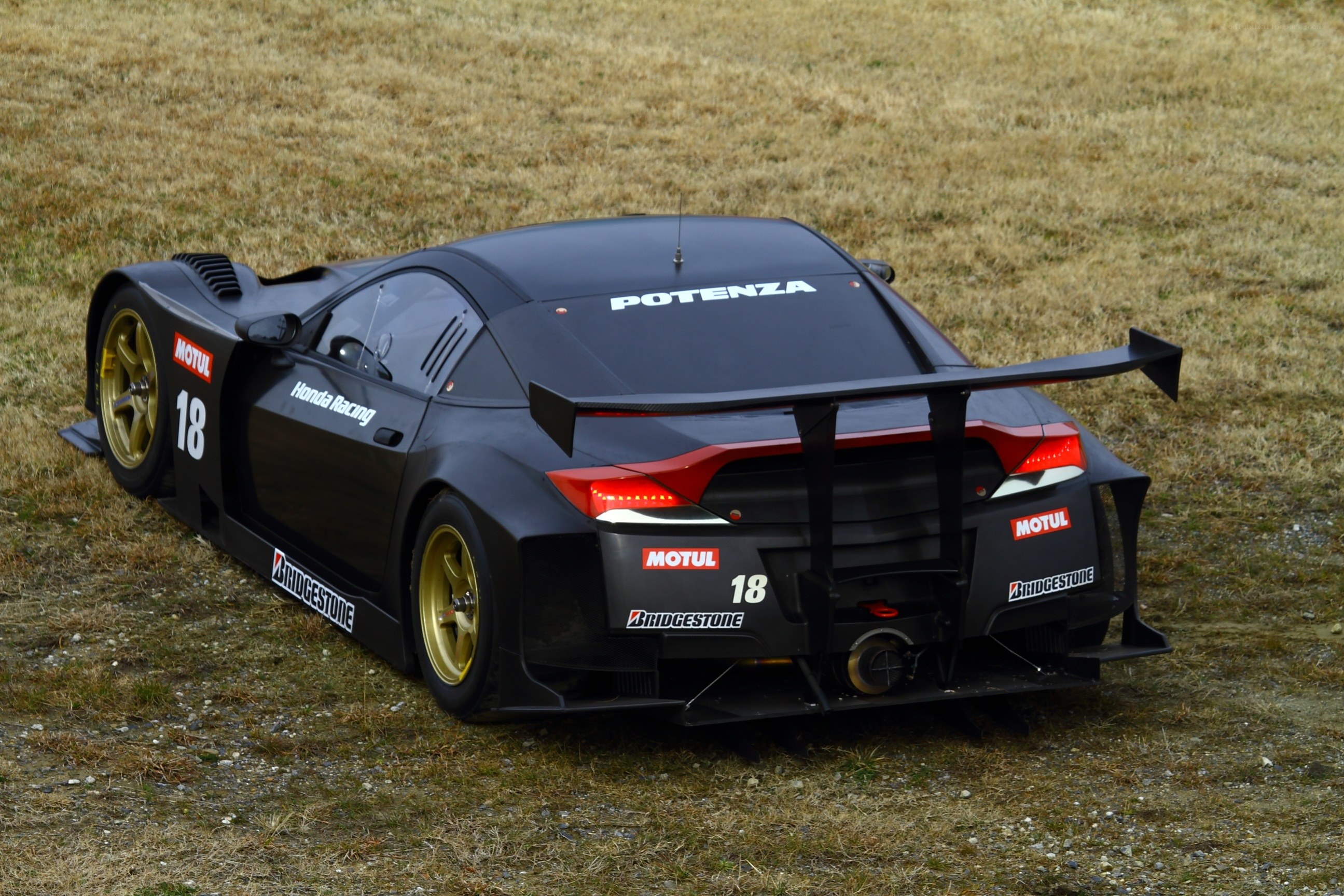 black race car on grass