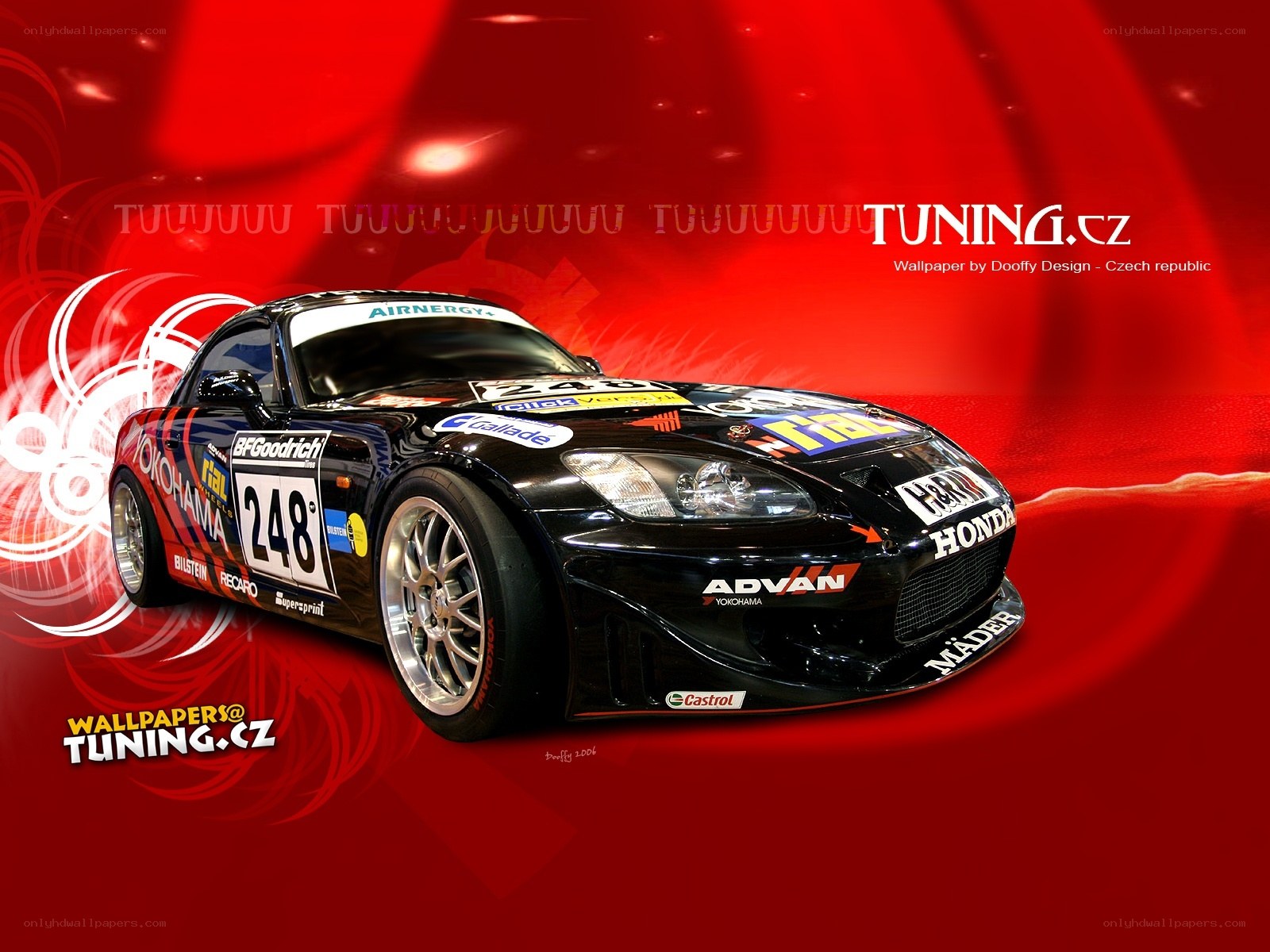 Black race car on red background